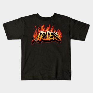 Aries Zodiac Retro Flames Birthday Kids T-Shirt
